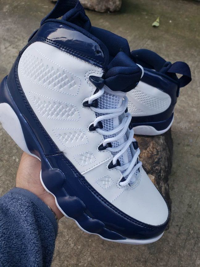white and blue 9s