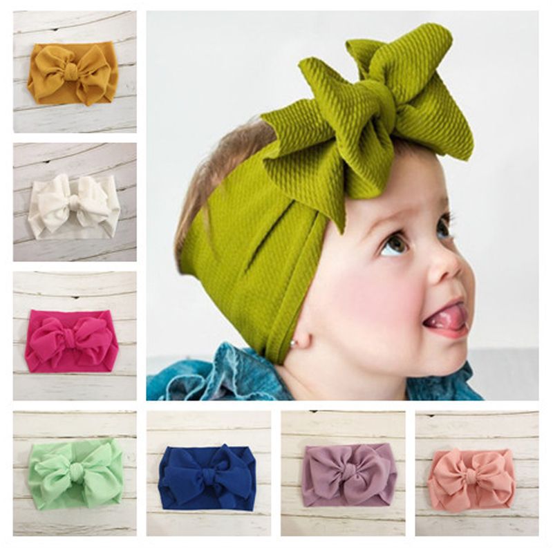 Baby Girl Solid Big Bow Knot Wide Headband Turban Headwrap Hair Accessories