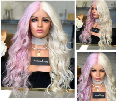 Rainbow Colorful Long Wavy Wig Cosplay Party Women Half Pink Half Blonde Heat Resistant Synthetic Hair Wig From Xiaonahe 9 05 Dhgate Com