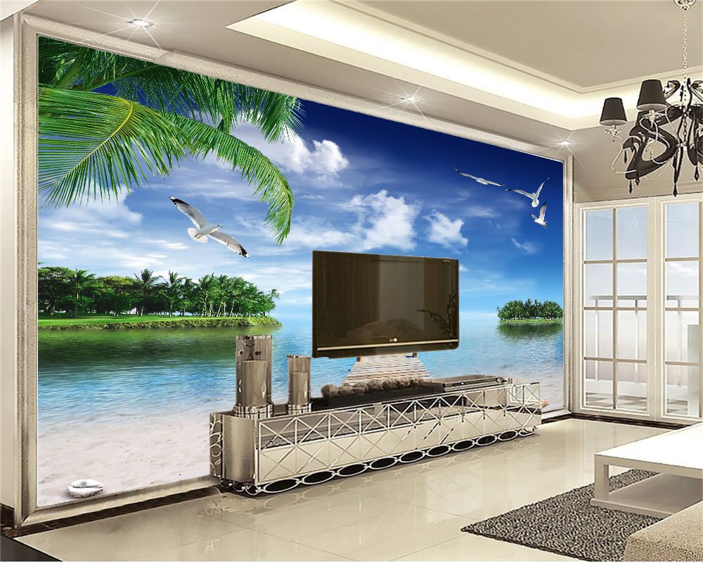 Home Decor 3d Wallpaper Lush Beach Oasis Promenade Guest Bedroom