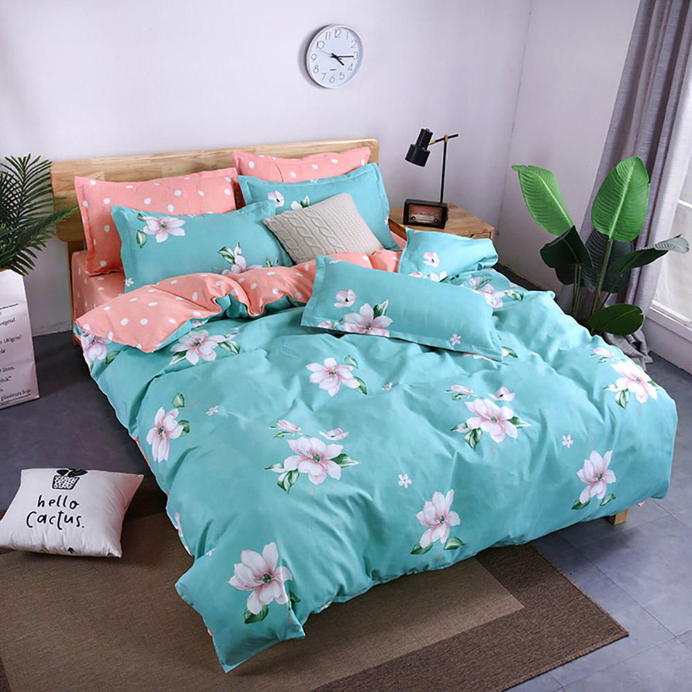 Floral Bedding Set Queen Size Fresh Sweet Blue Butterflies Duvet