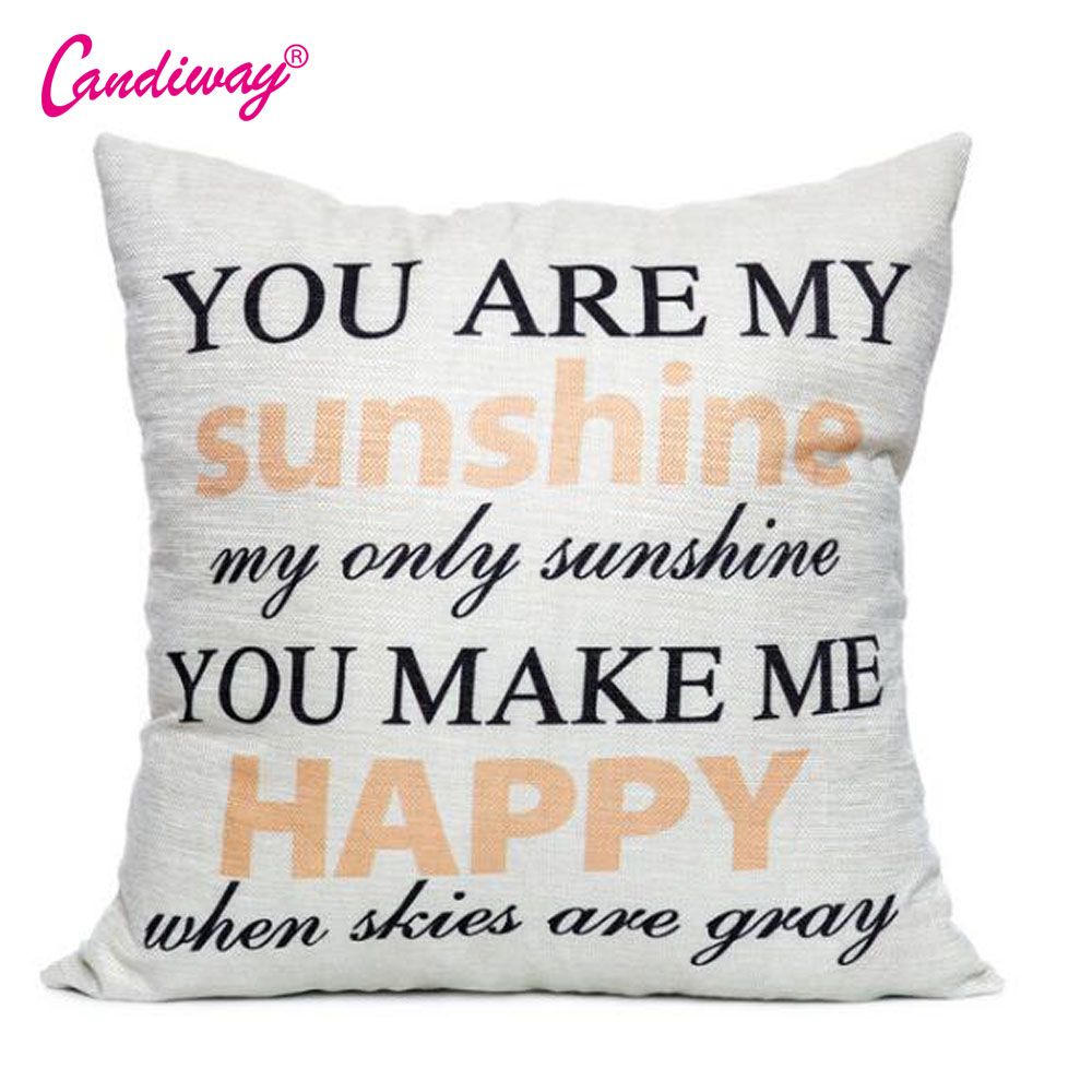 Candiway You Are My Sunshine Pillow Case Cotton Linen Chair Waist