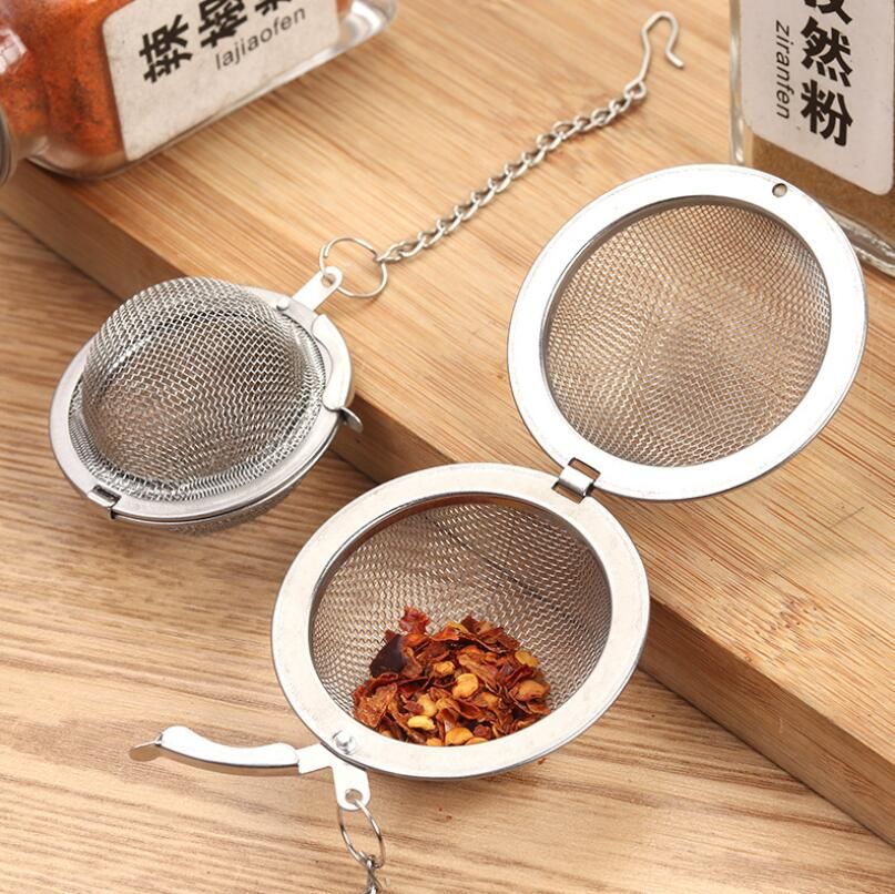 Stainless Steel 65mm Dia Snap Handle Sphere Mesh Tea Ball Infuser Spice Strainer