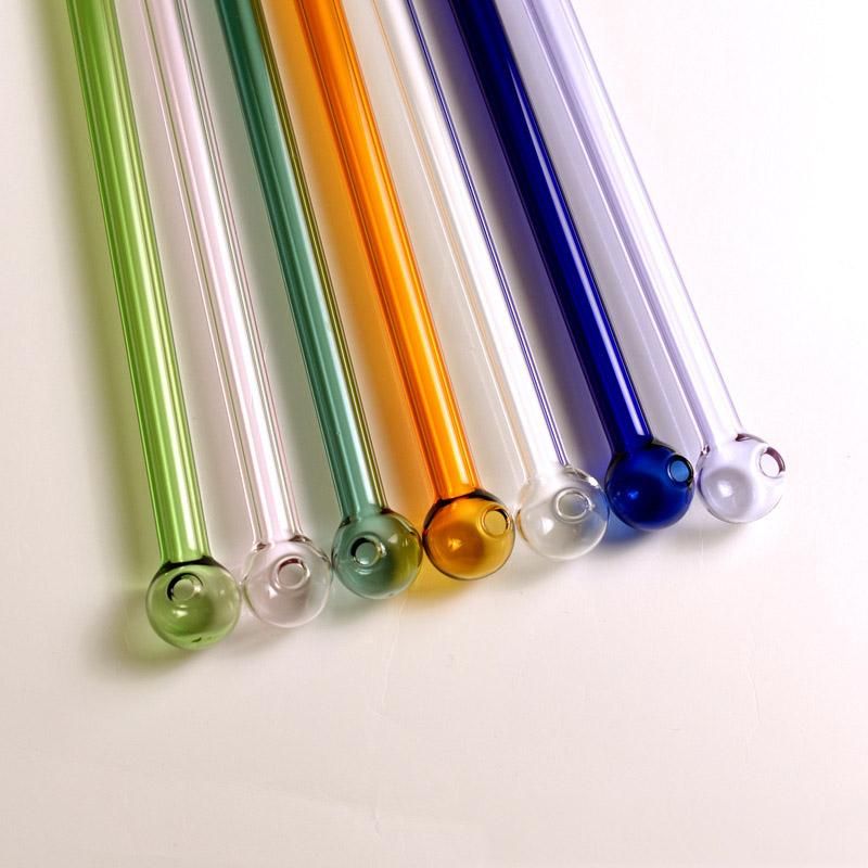 Reusable Colorful Round Head Glass Drinking Straws Eco Friendly Dinking