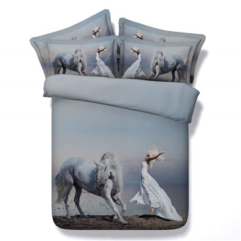 2019 3d Ocean Horse Print Duvet Cover With Pillow Cases Bedding