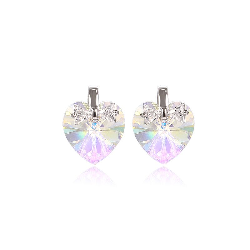Girls Heart Crystal Ear Studs 925 Sterling Silver