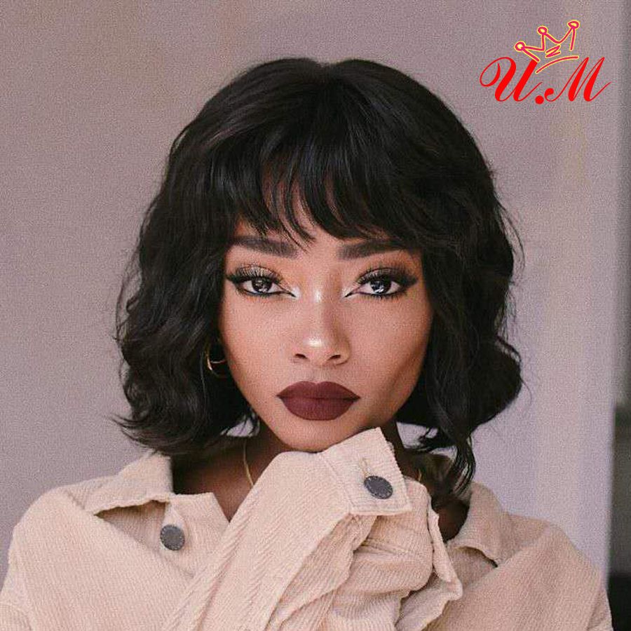 Short Bob Wig Brazilian Human Hair Body Wave Wigs With Bangs Short Bob Human Hair Wigs With Bangs Virgin Human Hair Weave African Human Hair Wigs With