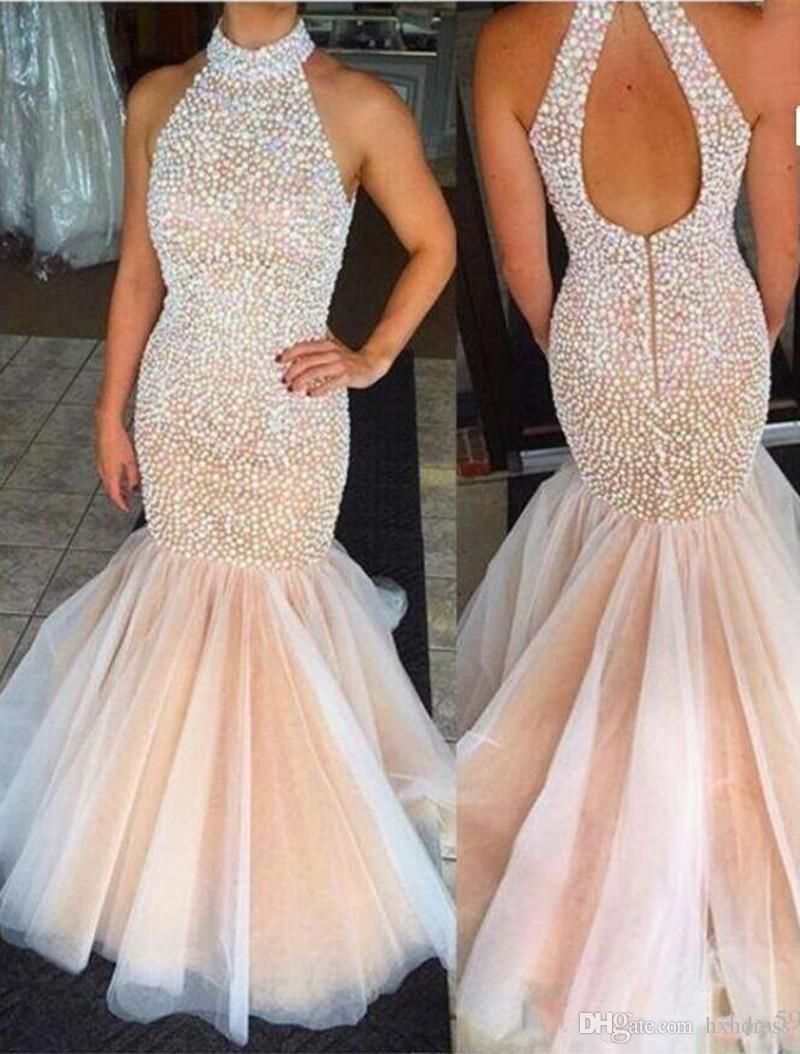 halter neck mermaid prom dress