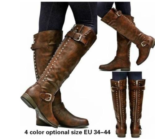 Retro Women Over Knee Boots Lace Up Thigh High Combat Low Heel Military Shoes SZ