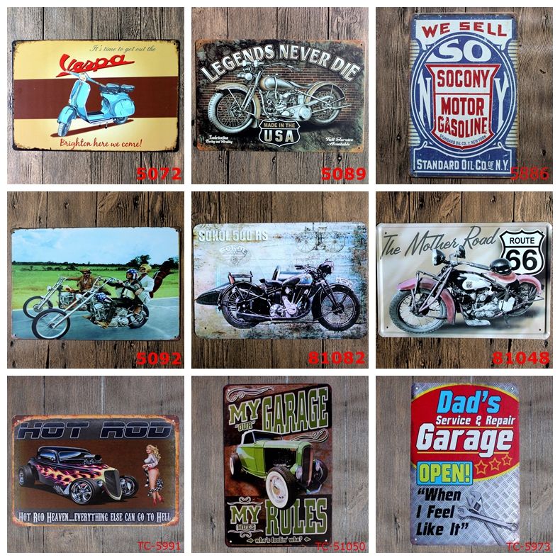 Metal Tin Signs Motorcycle Plaque Art Wall Poster Iron Vintage Garage Paintings