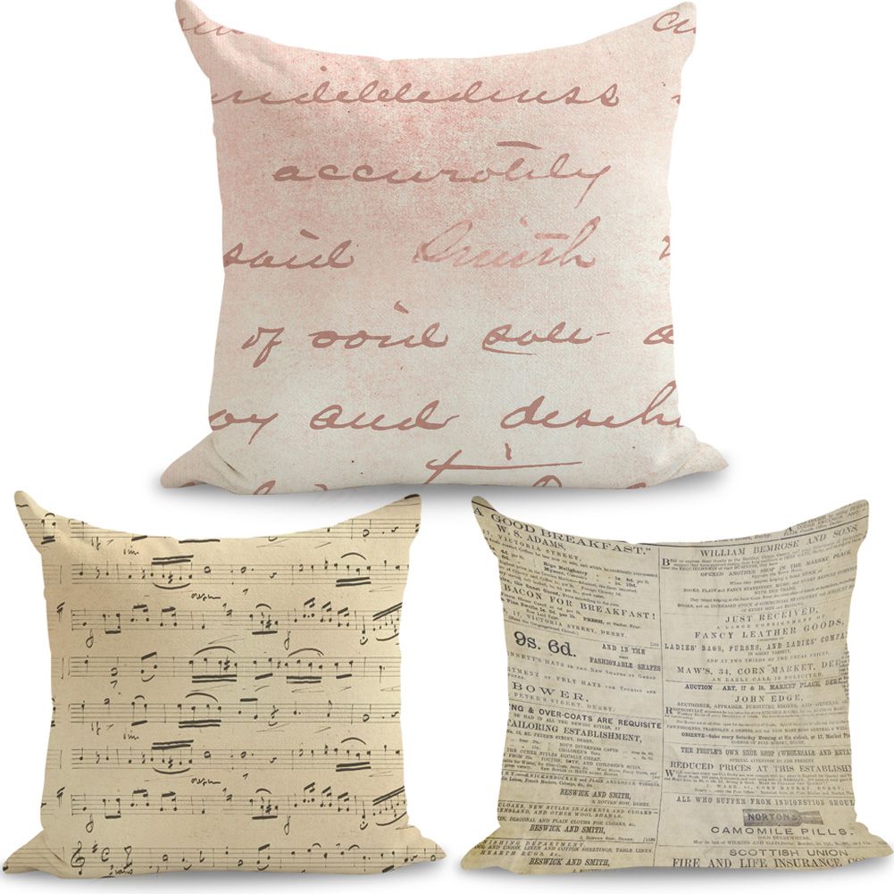 Vintage Newspaper Music Script Notes Pillow Euro Cover Decorative