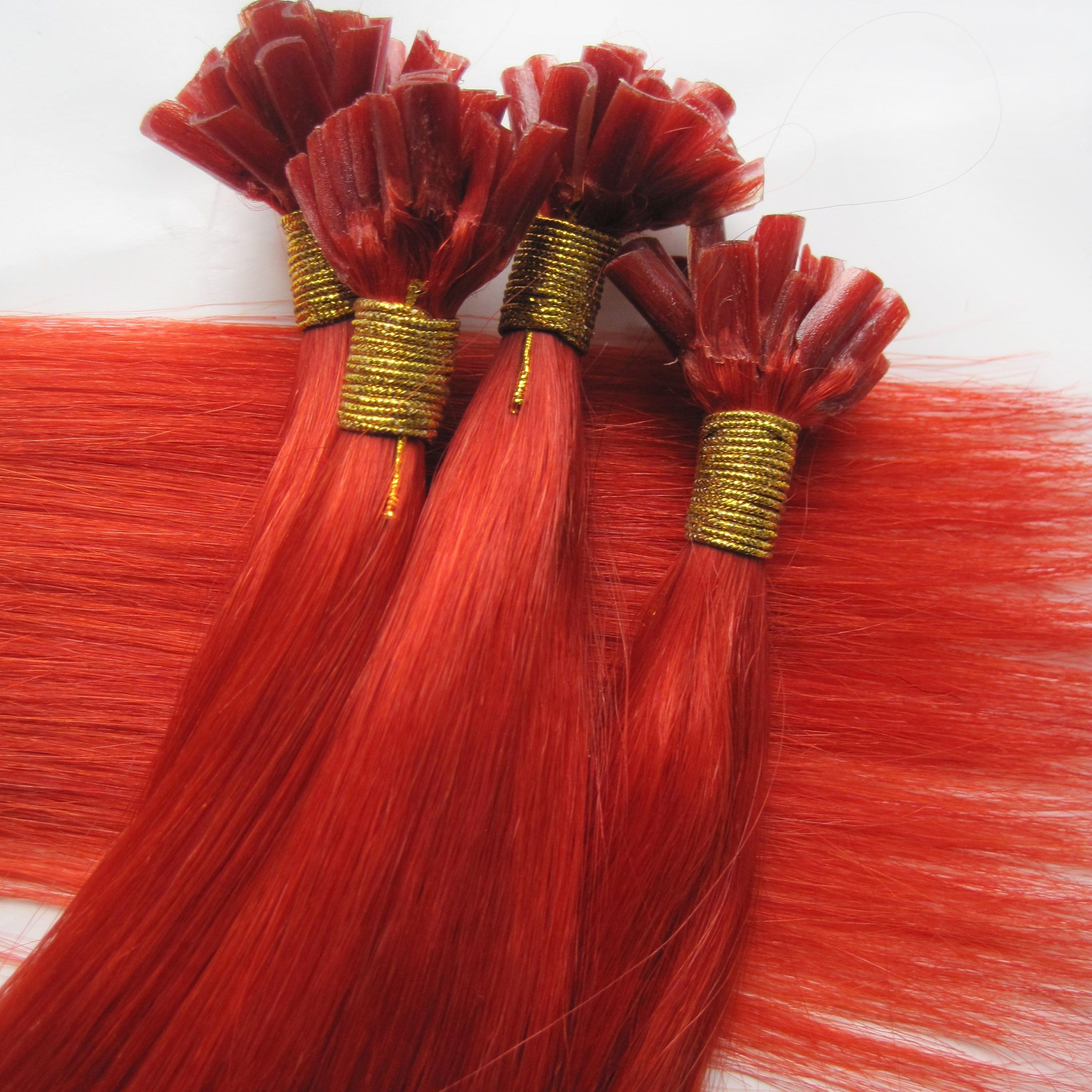 Двойной нарисованный человеческий волос Remy Подсказка выдвижение волос красный цвет 1 грамм / нитка 100strands / набор для ногтей наконечник волоски