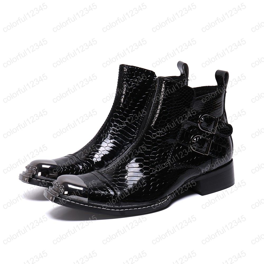 Acquistare Stivaletti Da Uomo In Pelle Di Serpente Invernale Stivali  Quadrati Neri In Vera Pelle Feste Punk Stivali Da Moto Da Uomo Economico |  Consegna Veloce E Qualità | It.Dhgate