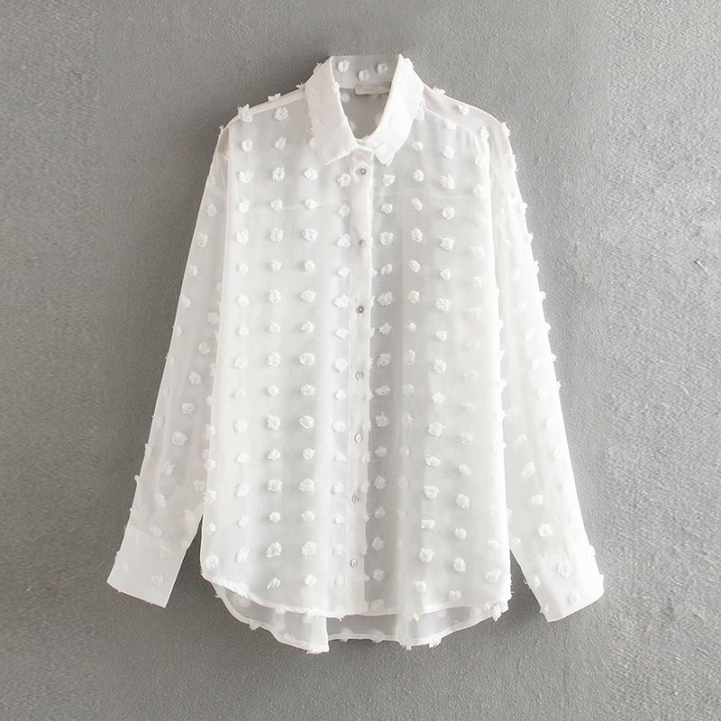 plus size white blouse with black polka dots