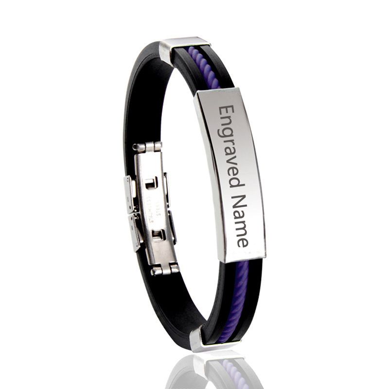 Bracelet homme gravé en cuir noir et acier | MYKA