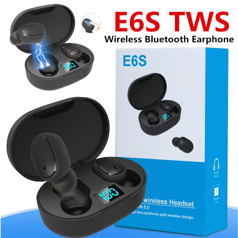 TWS sem fio Earbuds E6s Headphone Est&eacute;reo Som Bluetooth 5.0 fone de ouvido  com dupla Mic