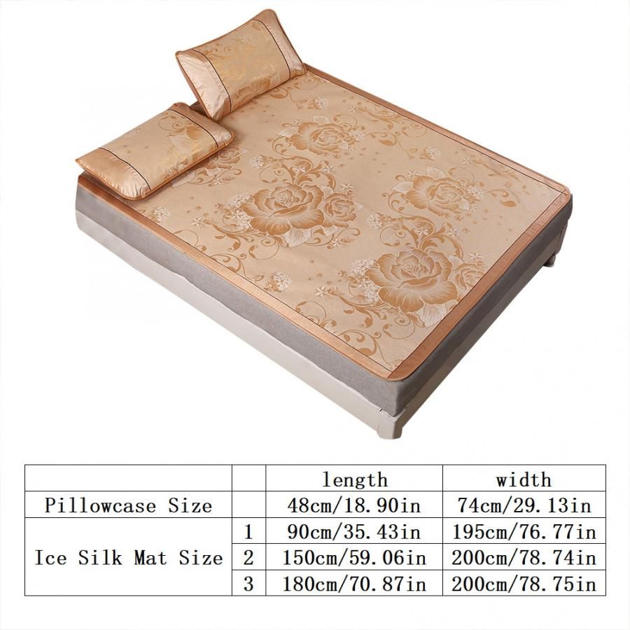 3pcs//set Summer Ice Silk Mat Folding Cool Sleeping Mattress W//Pillowcase Cover
