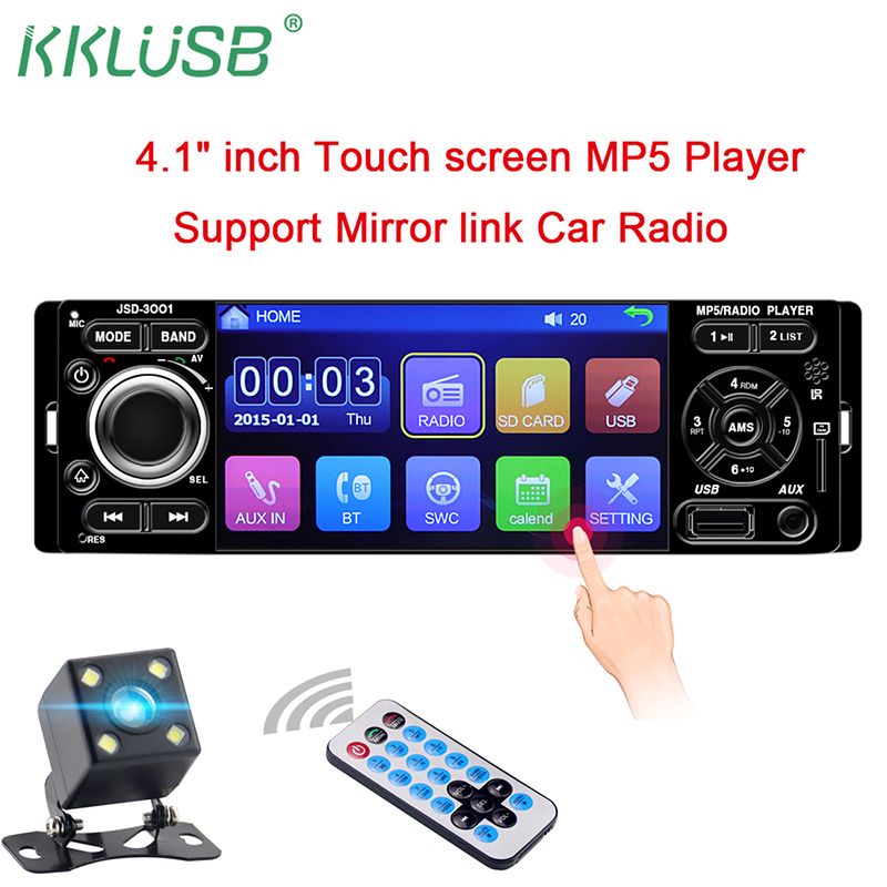 4.1"1 Din Car Stereo Radio MP5 Player Touch Screen Bluetooth USB AUX Mirror Link