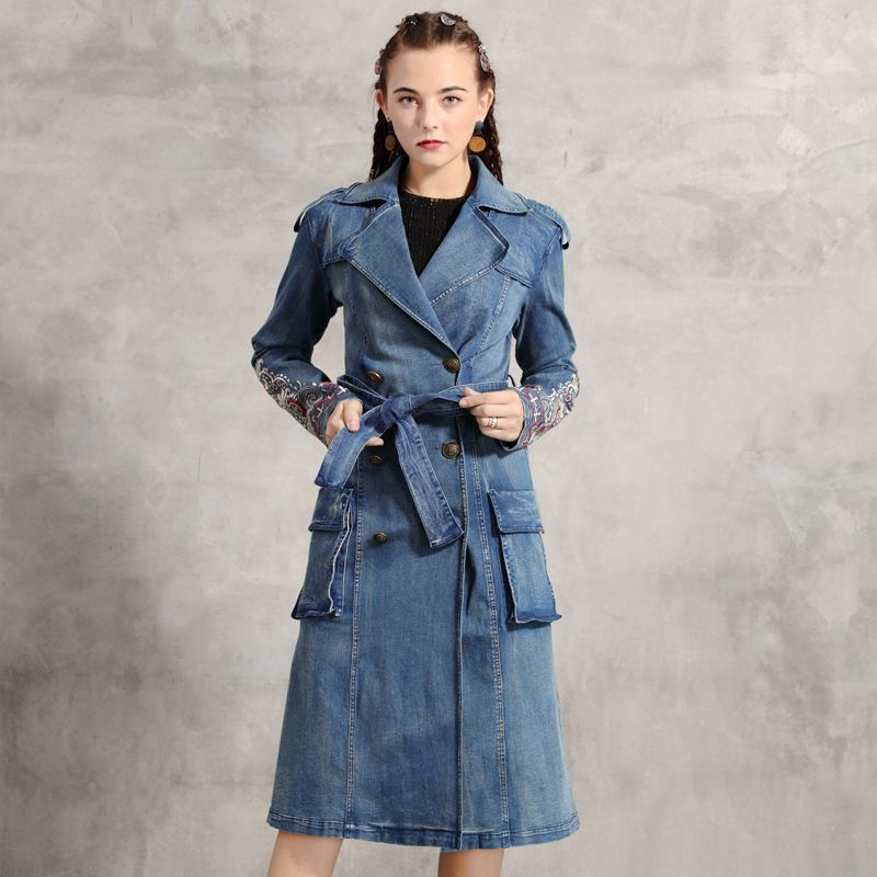 Acquistare Vestiti Delle Donne 2019 Jeans Delle Donne Del Cappotto Di  Trincea Girano Giù Il Cappotto Lungo Doppio Petto Solido Del Cotone Jeans  Vintage Trench Con I Telai Economico | Consegna Veloce