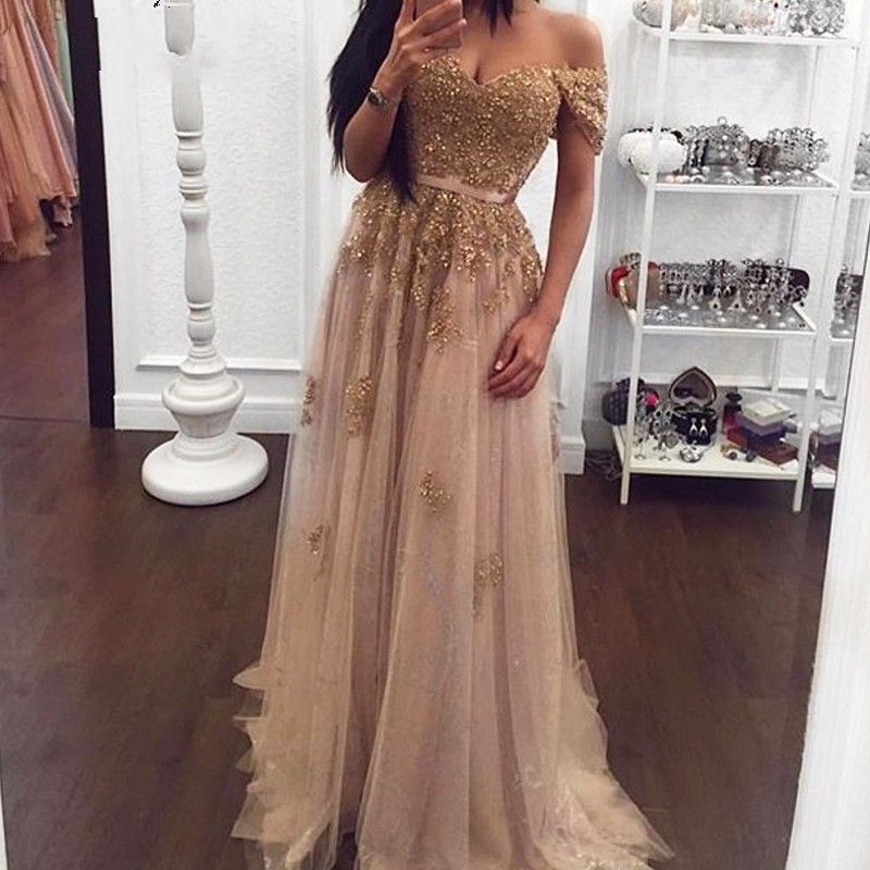 Compra Champán Vestidos Fiesta 2020 Una Línea De Partido De Tul Con  Lentejuelas Encaje Maxys Largos Prom Vestidos Vestidos De Noche Elegante  Vestidos De Fiesta Barato | Entrega Rápida Y Calidad | Es.Dhgate