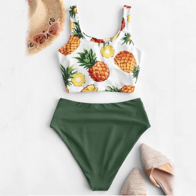 high waisted pineapple bathing suit