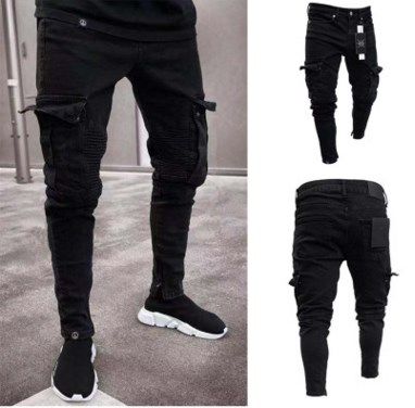 Compra 2019 Alta Calidad Para Hombre Diseñador Jeans Primavera Negro Rasgado  Agujeros Angustiados Diseño Jean Pantalones Lápiz Bolsillos Hommes  Pantalones Barato | Entrega Rápida Y Calidad | Es.Dhgate