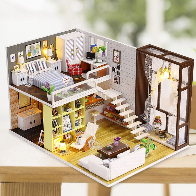 Diy Handmade Doll House Simple Wooden Miniature Dollhouse