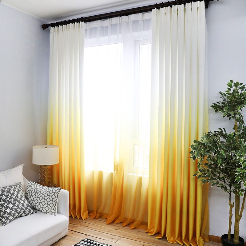 2020 Orange Yellow Gradient Sheer Curtain Fabics Decorative Panel