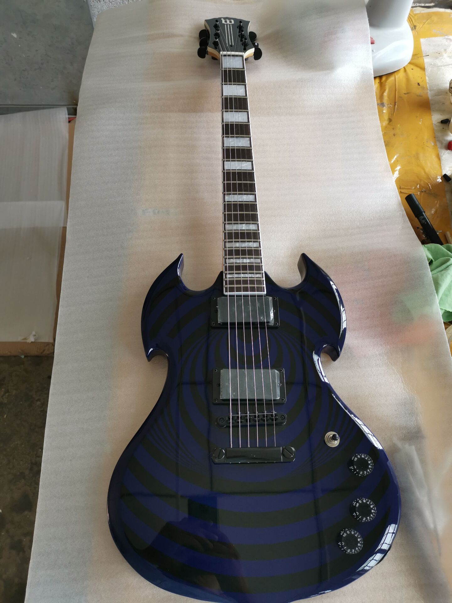 Zakk Wylde Audio Blue Barbarian Black Bullseye SG Electric Guitar Large Block Inlay, Black