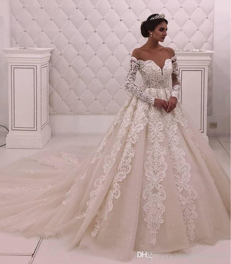 Elegant Dubai Lace Wedding Dresses Long 