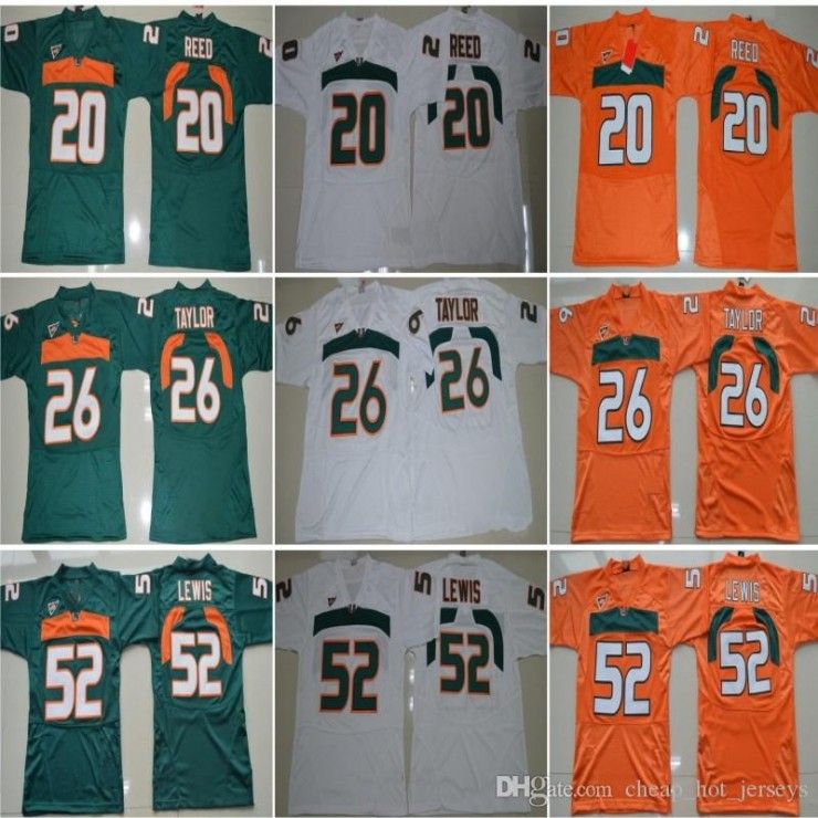 2020 NCAA Vintage Miami Hurricanes College Jersey 26 Sean Taylor 52 Ray Lewis R.Lewis 20 Ed Reed ...