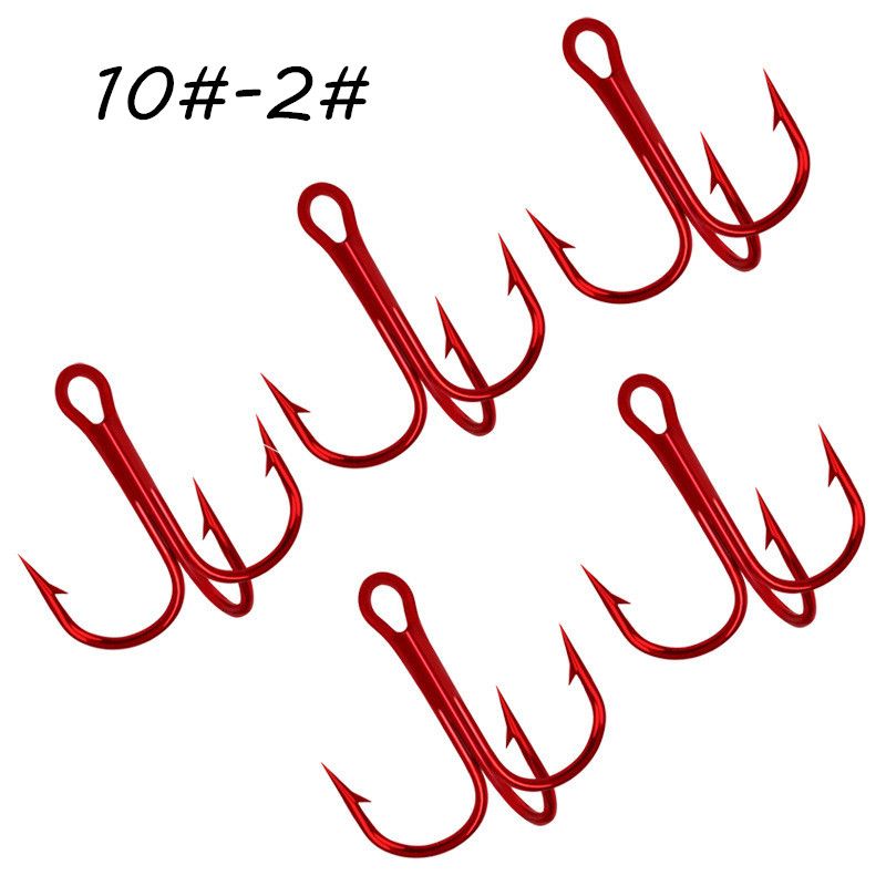 100pcs/lot 10#-2# 35647 Red Nickel Triple Anchor Hook High Carbon Steel Barbed Fishing Hooks Pesca Carp Fishing Tackle B14-138
