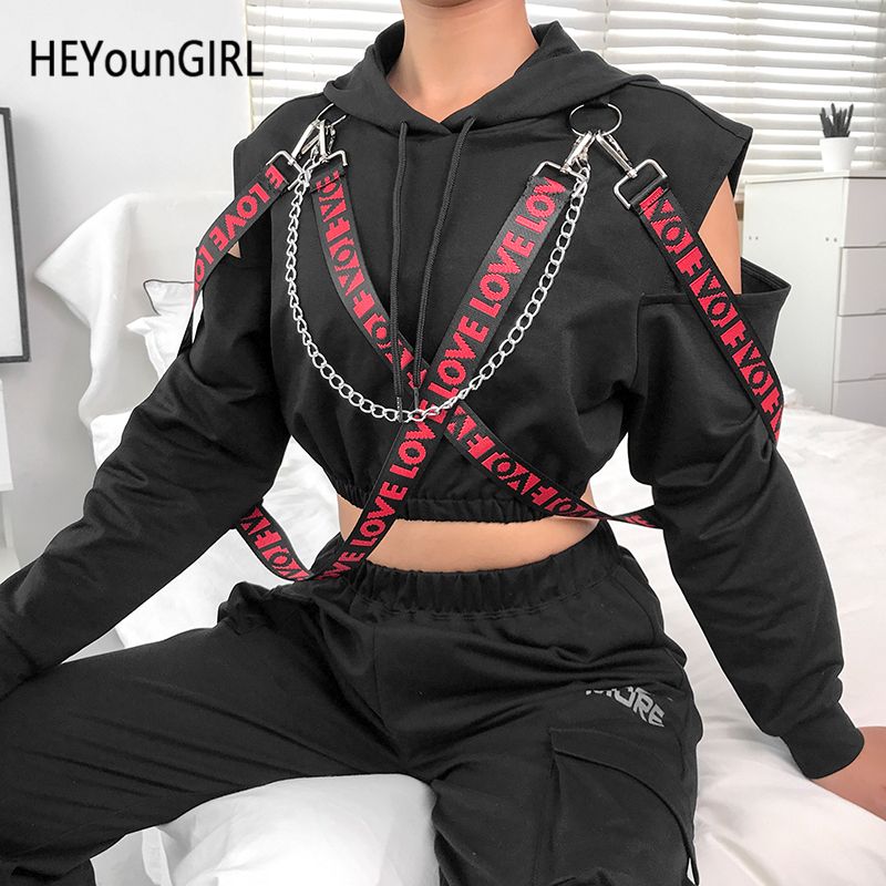 Compra HEYounGIRL Informal Harajuku Crop Top Con Capucha Fotografica Negro  Sudadera Con Capucha Del Remiendo Cadenas De Manga Larga Suéter Otoño 2019  CJ191209 Barato | Entrega Rápida Y Calidad | Es.Dhgate