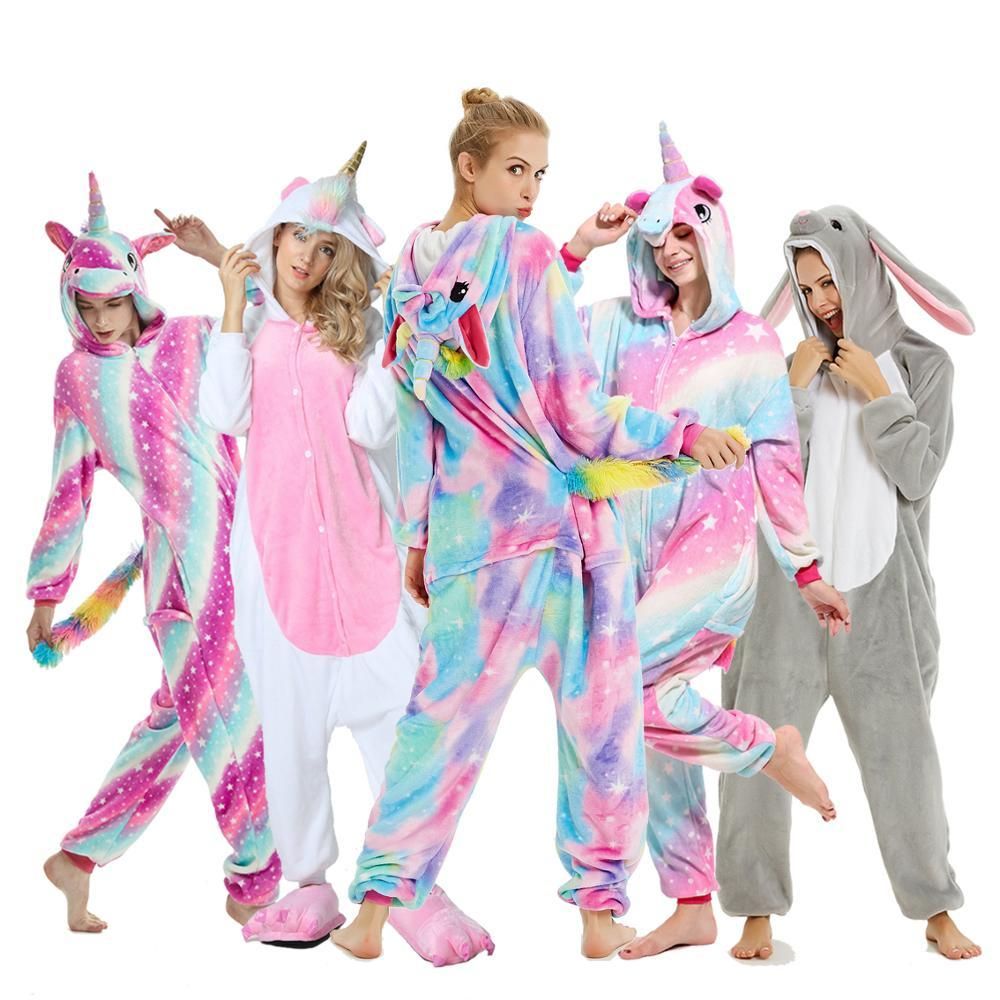 2020 Unicorn Pajamas Onesie Animal Women Kigurumi Stitch Adult Hooded Sleepwear Winter Flannel Christmas Deer Shark Unicornio Pijamas Y200107 From Shanye09 27 93 Dhgate Com
