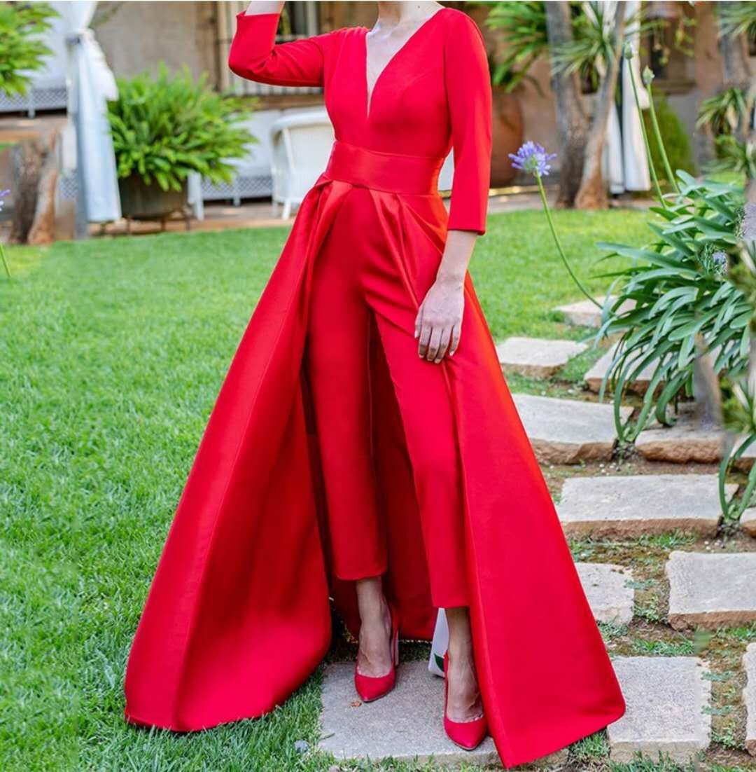 red jumpsuit with train