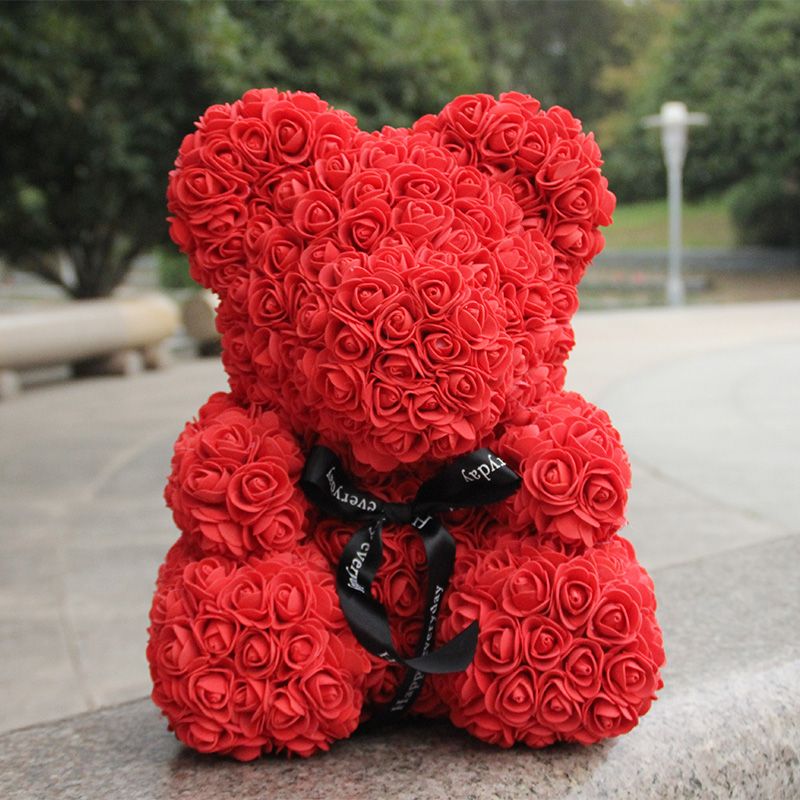 40cm Red Rose Bear Flowers Artificial Teddy Bear Roses Foam Valentine's Day Gift 