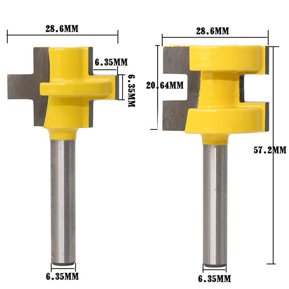 2 Pcs Tongue and Groove Router Bits Set 3 Teeth T Shape Wood Milling Cutter