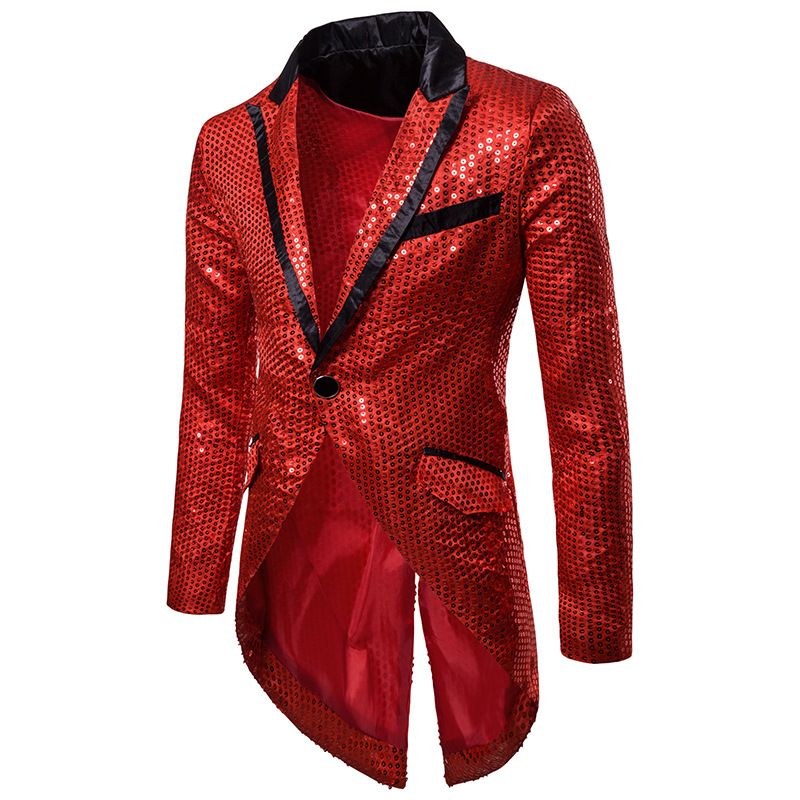 2020 Mens Shiny Red Sequin Gothic Tailcoat Jacket One Button Slim Fit ...
