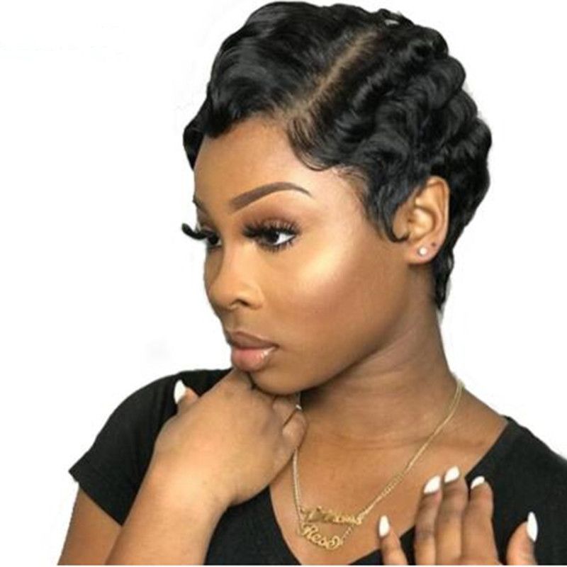 Short Lace Human Hair Wigs For Women Brazilian Finger Wave Wig