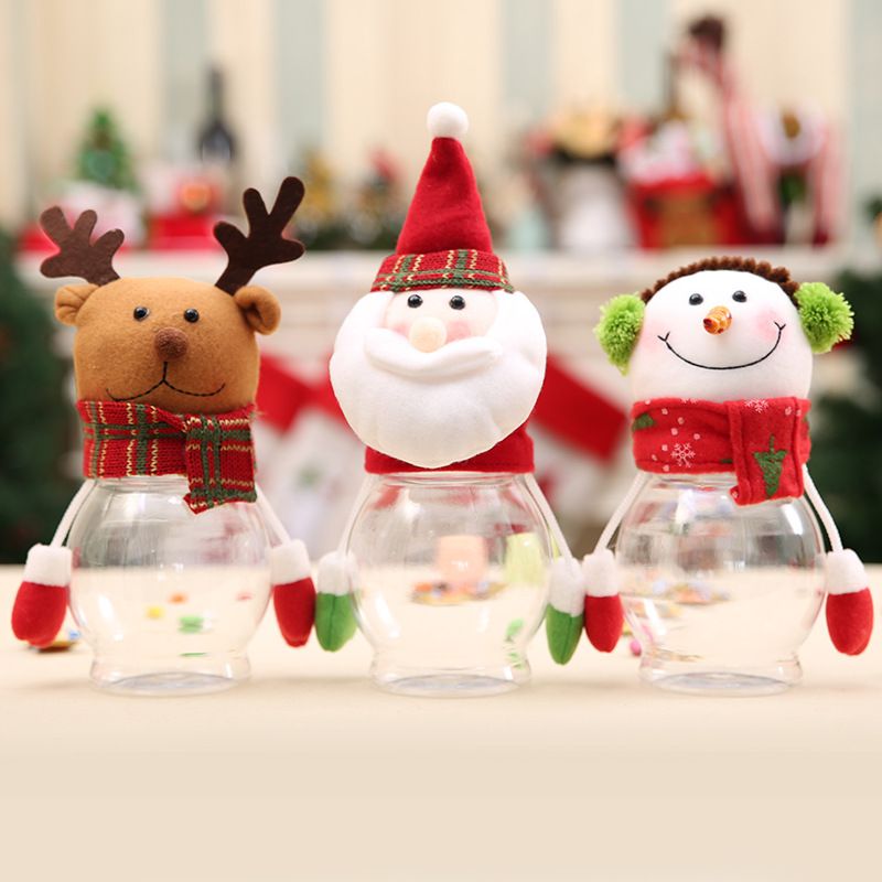 N A Pot de Bonbons de Noël Boîte Plastqiue Pot de Stockage Poupée en Peluche Décoration de Fête de Noël Bonhomme de Neige