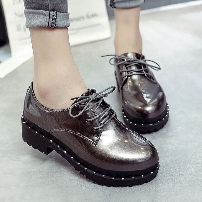 Zapatos vestir de 2019 mujeres clásico charol tacón grueso con cordones otoño Oxfords plataforma