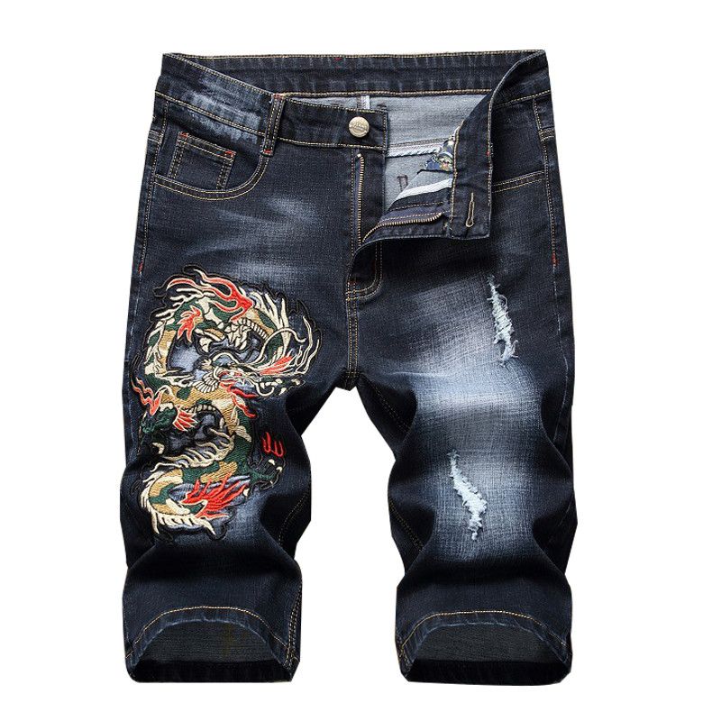 Compra Moruancle Pantalones Vaqueros Cortos Rasgados De Hombres Con Dragón  Bordado Moda Pantalones Cortos De Mezclilla Bordados En Dificultades Para  Hombre Recto Barato | Entrega Rápida Y Calidad | Es.Dhgate