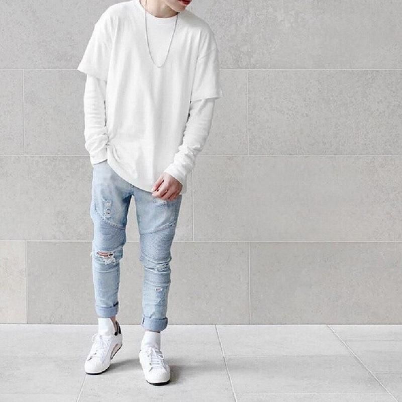 Compre Lápiz De Los Pantalones Para Hombre Strech Ripped Jeans Ajustados  Motorista Azul Clara Apenada Marca Con Streetwear Hip Hop Swag De Pantalones  Regular A 36,93 € Del Fashionlot | Es.Dhgate.Com