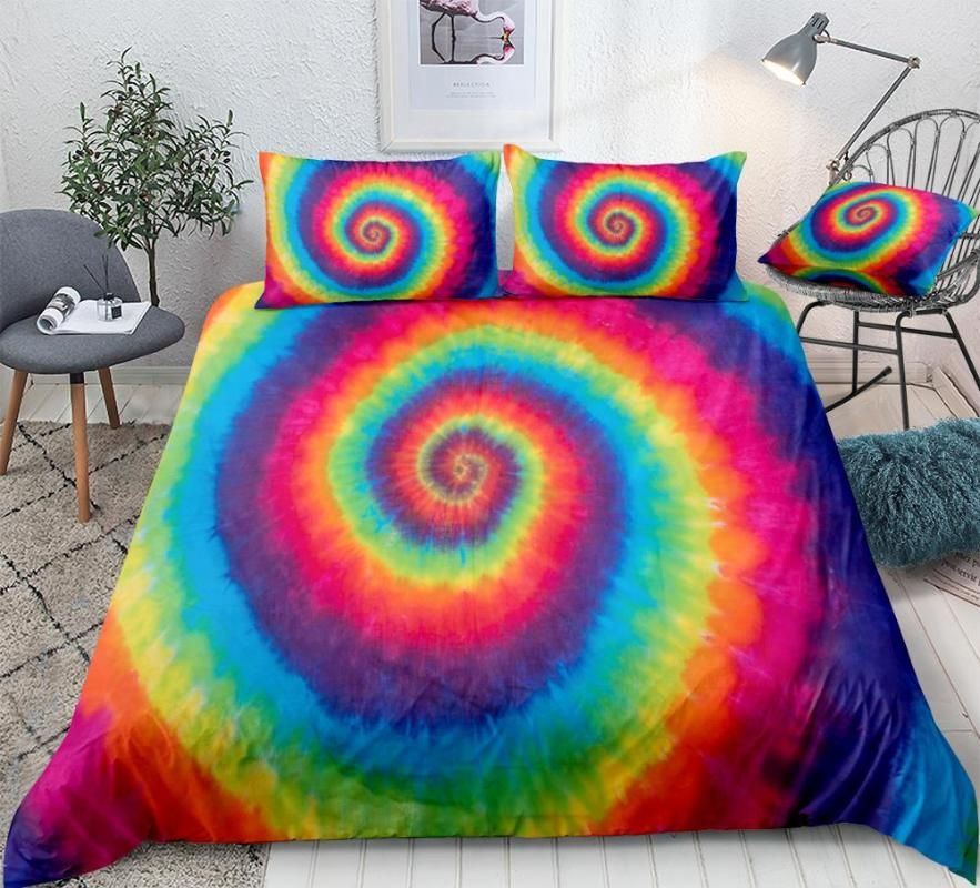 Hippie Rainbow Tie Dye Bedding Colorful Microfiber Duvet Cover Set
