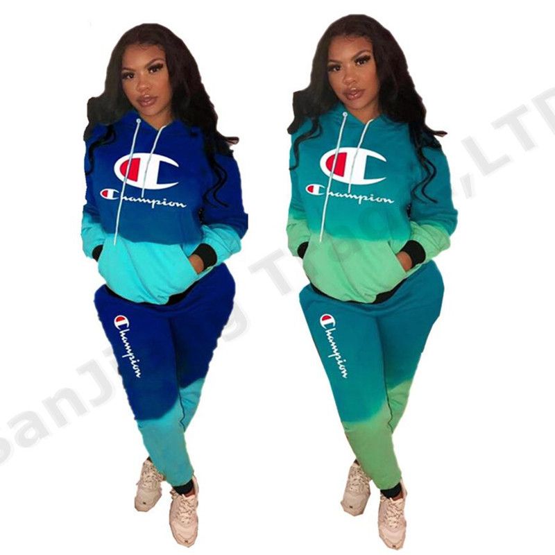 Champions Letter Hoodie Pants Tracksuit 