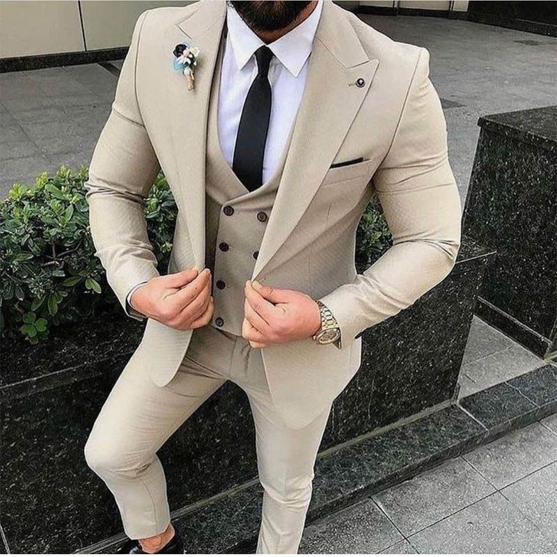 Beige Groom Suits Formal Occasion Wedding Tuxedos Men