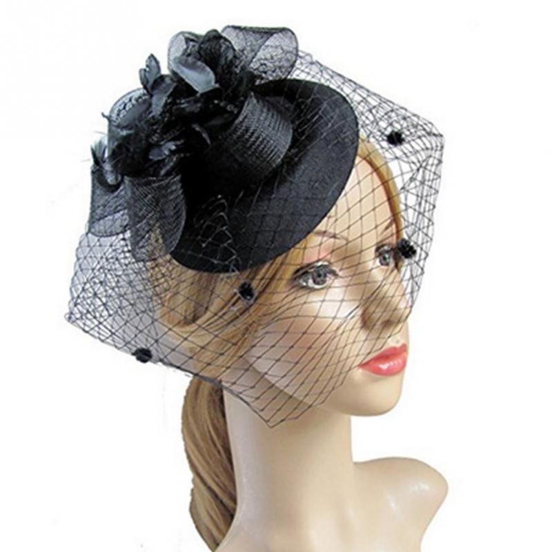 sombrero con lazo velo para boda o fiesta. Red de malla de plumas fascinante para el pelo