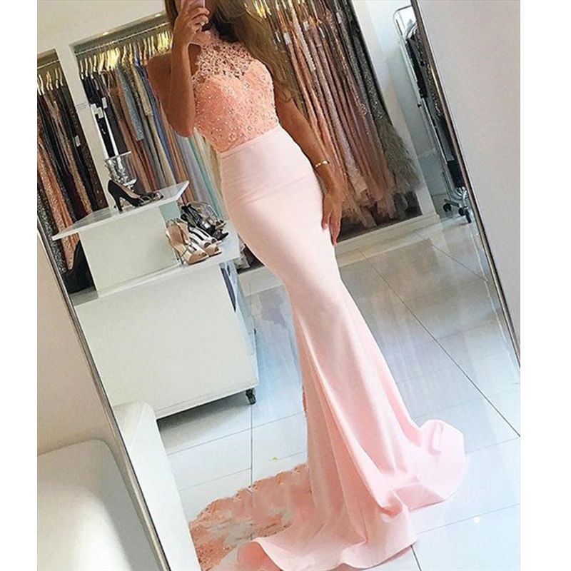 pink chiffon high neck embellished maxi dress