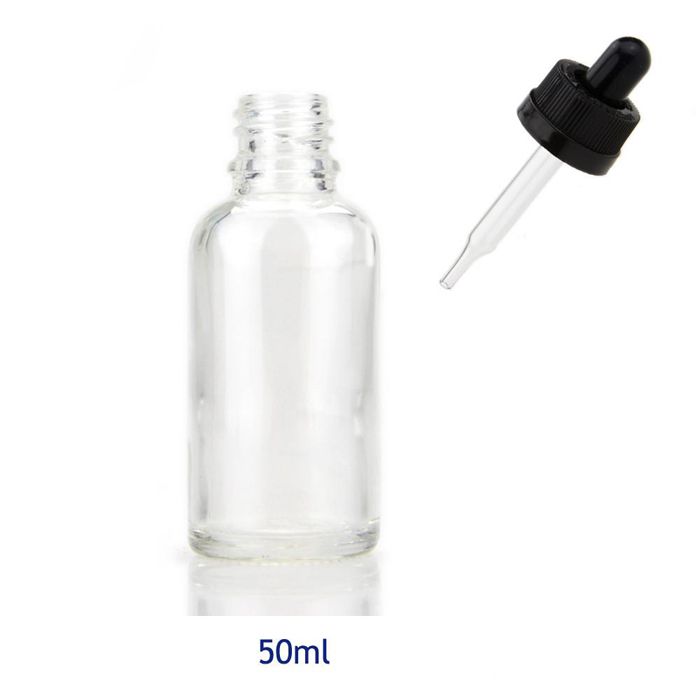 Bottiglie trasparenti da 50 ml + tappo nero