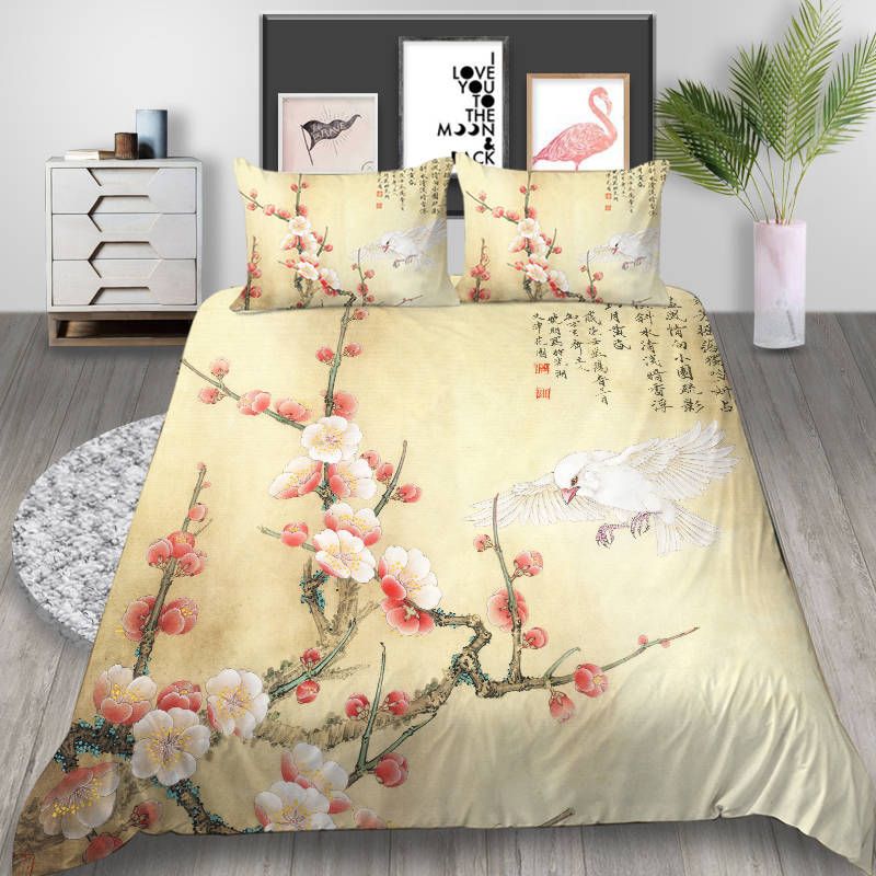 Plum Blossom Bedding Set King Chinese Style Bird 3d Printed Duvet